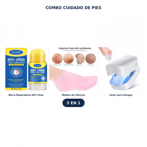 COMBO CUIDADO DE PIES UREA + MEDIAS DE SILICONA + LÁSER PARA HONGOS (3 EN